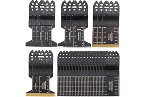 NKF 28PCS Oscillating Saw Blades, Universal Titanium Multitool Blades fit Wood Plastics Metal, Quick Release Multi Tool Blades Kits for Dewalt Porter Cable Fein Makita and Black & Decker.