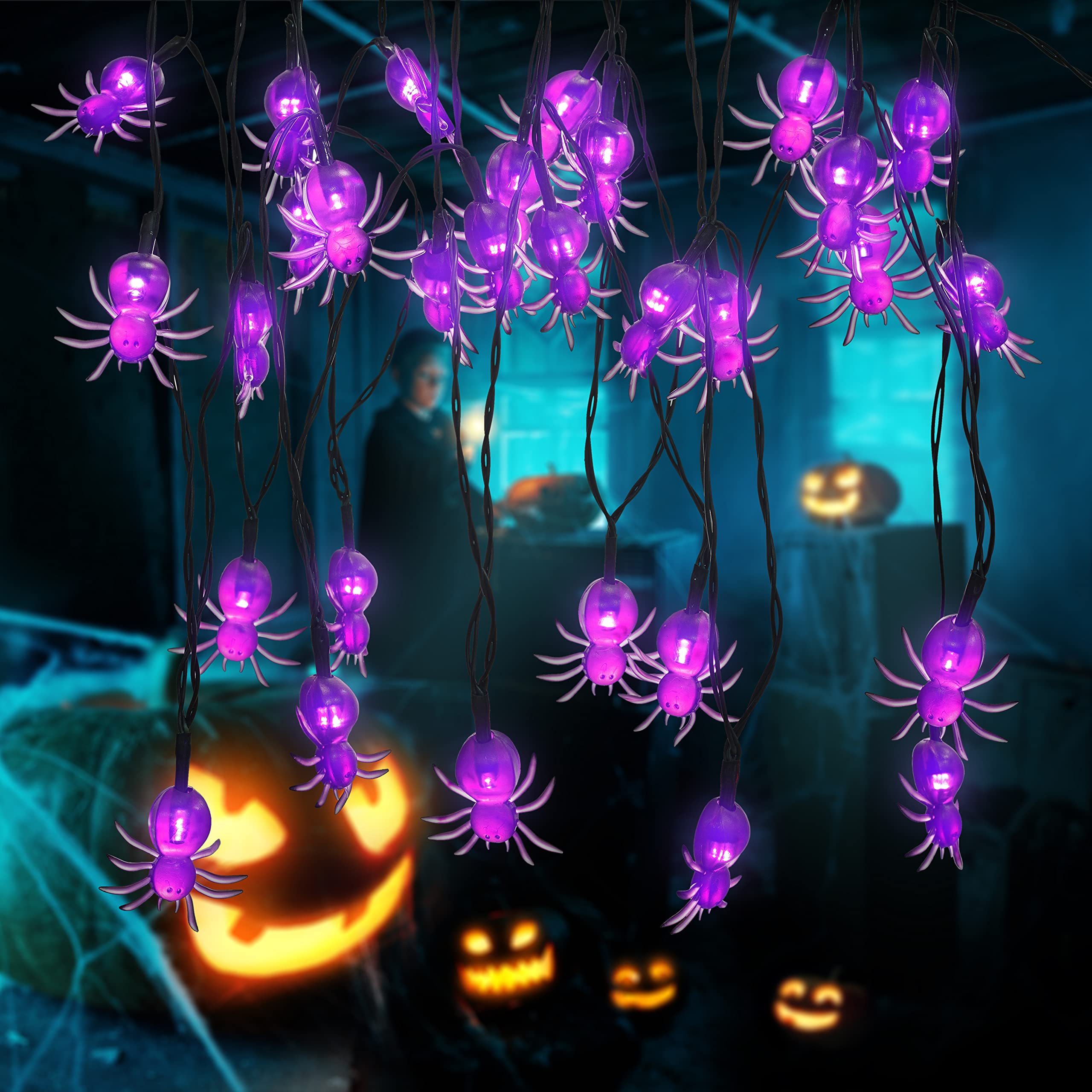 Photo 1 of Oopswow Halloween Decor Spider String Lights, Solar String Light,2PACK 20ft 30 LED Outdoor Decorative Lights for Patio, Garden, Gate, Yard, Halloween Christmas Decoration (2Pack,Spider)