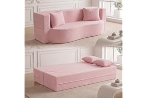 Giantex 75.5" Folding Sofa Bed, 2-in-1 Convertible Teddy Fleece Floor Loveseat with 2 Comfortable Pillows, No Assembly Needed