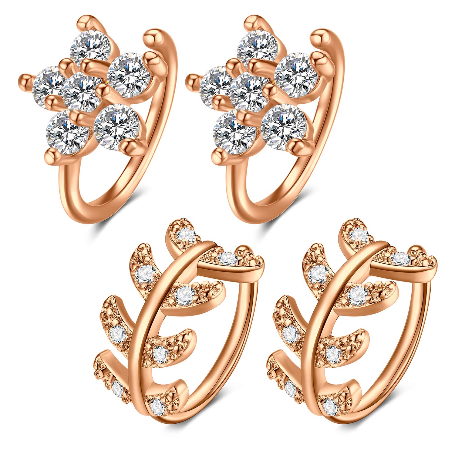 Mayhoop 18G 8mm Nose RIngs Hoop Cartilage Earrings Surgical Steel CZ Flower Leaf Gemmed Nose Rings Helix Tragus Hoop Earrings Piercing Jewelry for Women Rose Gold Color