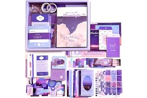 LCLAIDYDY 348 PCS Aesthetic Scrapbook Kit with A6 Grid Notebook, Bullet Junk Journals, DIY Gift Journaling Kit for Teen Girl Women (Moonlight)