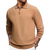 Angbater Men’s Casual Polo Shirt Long Sleeve Textured Button Collared Polo Knit Stretchy Golf Pullover Sweaters
