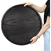Gurfuy Round Ottoman Table Tray Round-24 - Rustic Wooden Serving Tray for Farmhouse Decorative Oversized Coffee Table Trays Living Room Kitchen Counter Breakfast Black