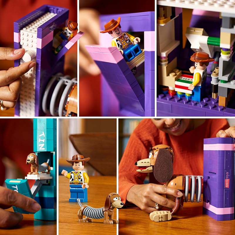 ǀ Disney et Pixar Serre-Livres Zigzag de Toy Story - Set de Construction pour Adulte - Décoration Book Nook pour Étagère - Minifigurine de Woody & Figurine du Chien - Cadeau pour Fans 43301