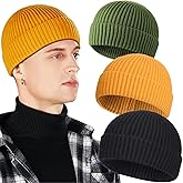 3 Pack Wool Fisherman Beanies for Men, Short Knit Watch Cap Cuffed Trawler Hats