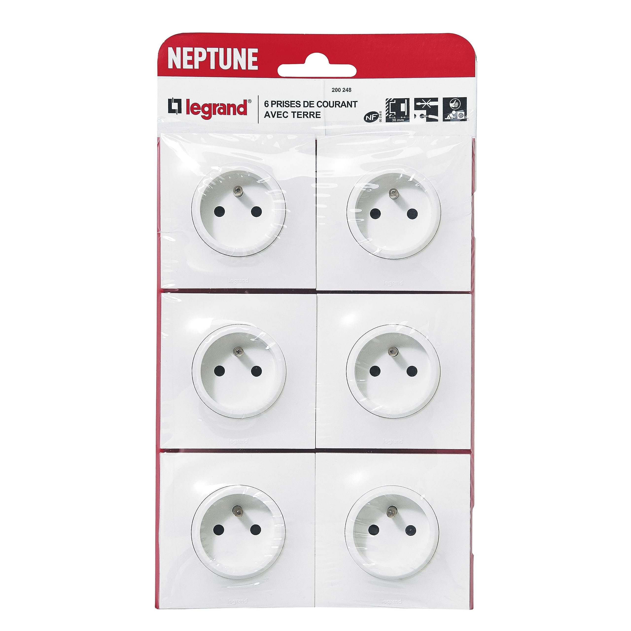 Legrand - Pack of 6 Neptune Earth Sockets - White