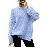 Zenlonr Women Long Sleeve Sweaters 2025 Fall Winter Ribbed Knit Pullover Sweater Casual Loose Crewneck Split Jumper Tops