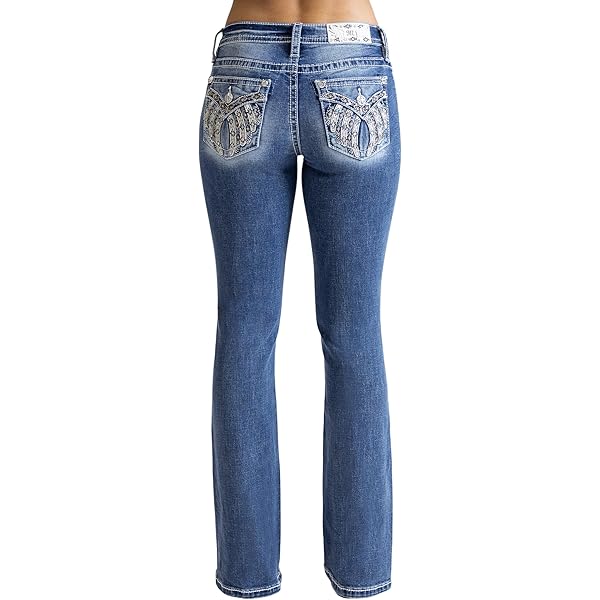 Miss Me Women's Paisley Print Fleur De Lis Mid-Rise Bootcut Jeans