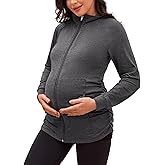 GINKANA Maternity Athletic Jackets Long Sleeve Sweatshirts Zip Up Tops Casual Pregnancy Running Workout Shirts with Pockets