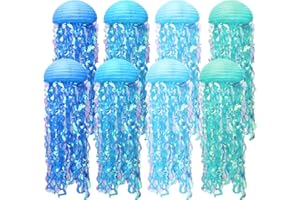 AWATIN Paper Lanterns Set, 8 Pcs Jellyfish Decorations for Under The Sea Party Decorations & Mermaid Party Supplies, Jellyfish Lanterns Perfect for Birthdays Weddings Baby Showers Classrooms Decor