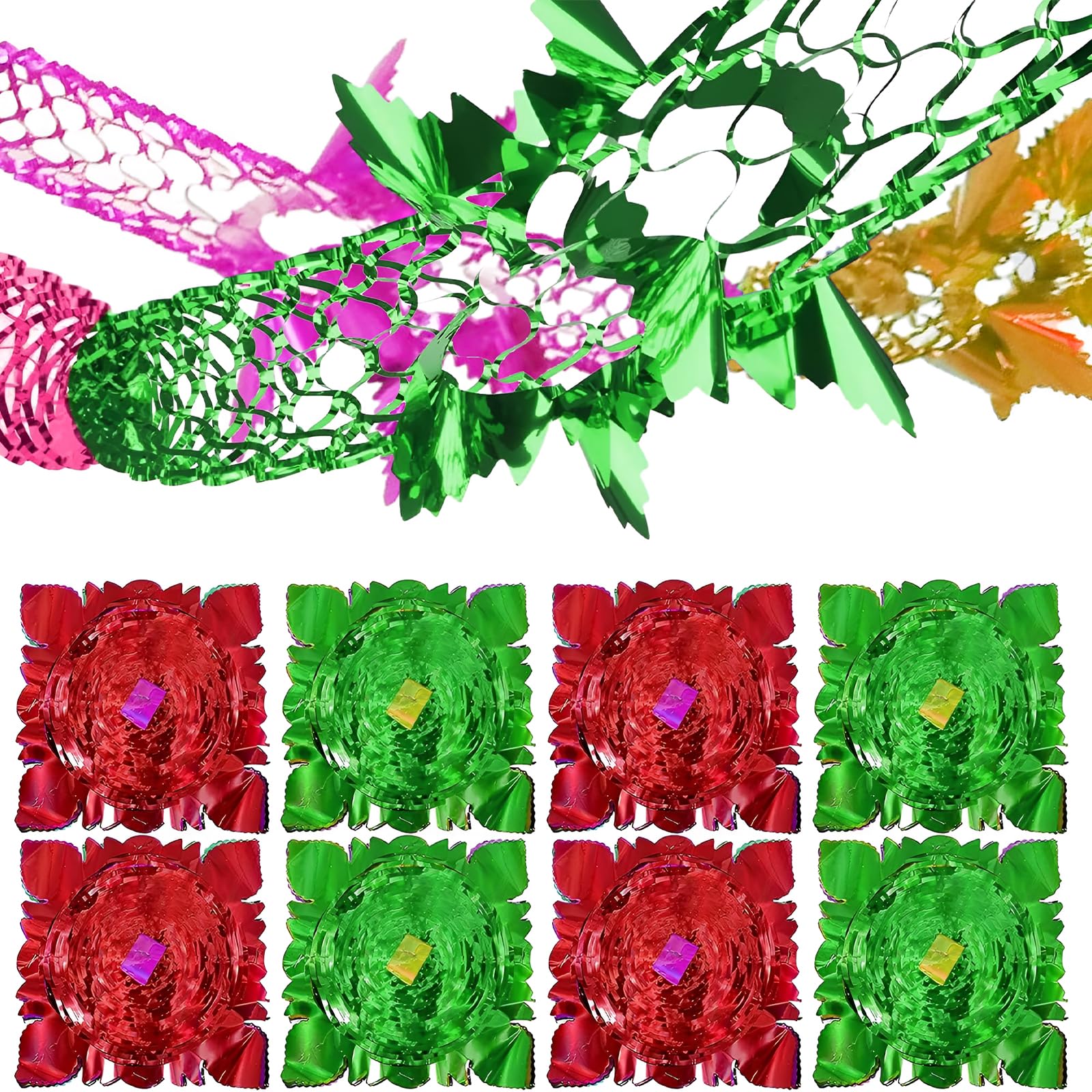 CYIOU 16 Pcs Hanging Decorations Retro Christmas Foil Garland for New Year Xmas Party Supplies 9ft(Color)