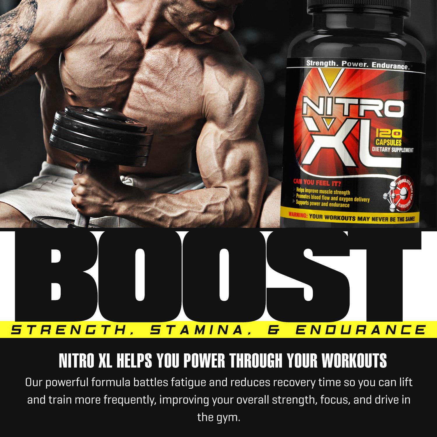 | Nitric Oxide Bodybuilding Supplement – with L-Arginine | Build Muscle Mass – Get Ripped – Boost Performance – Increase Endurance & Stamina – Intensify Your Workout | 120 caps