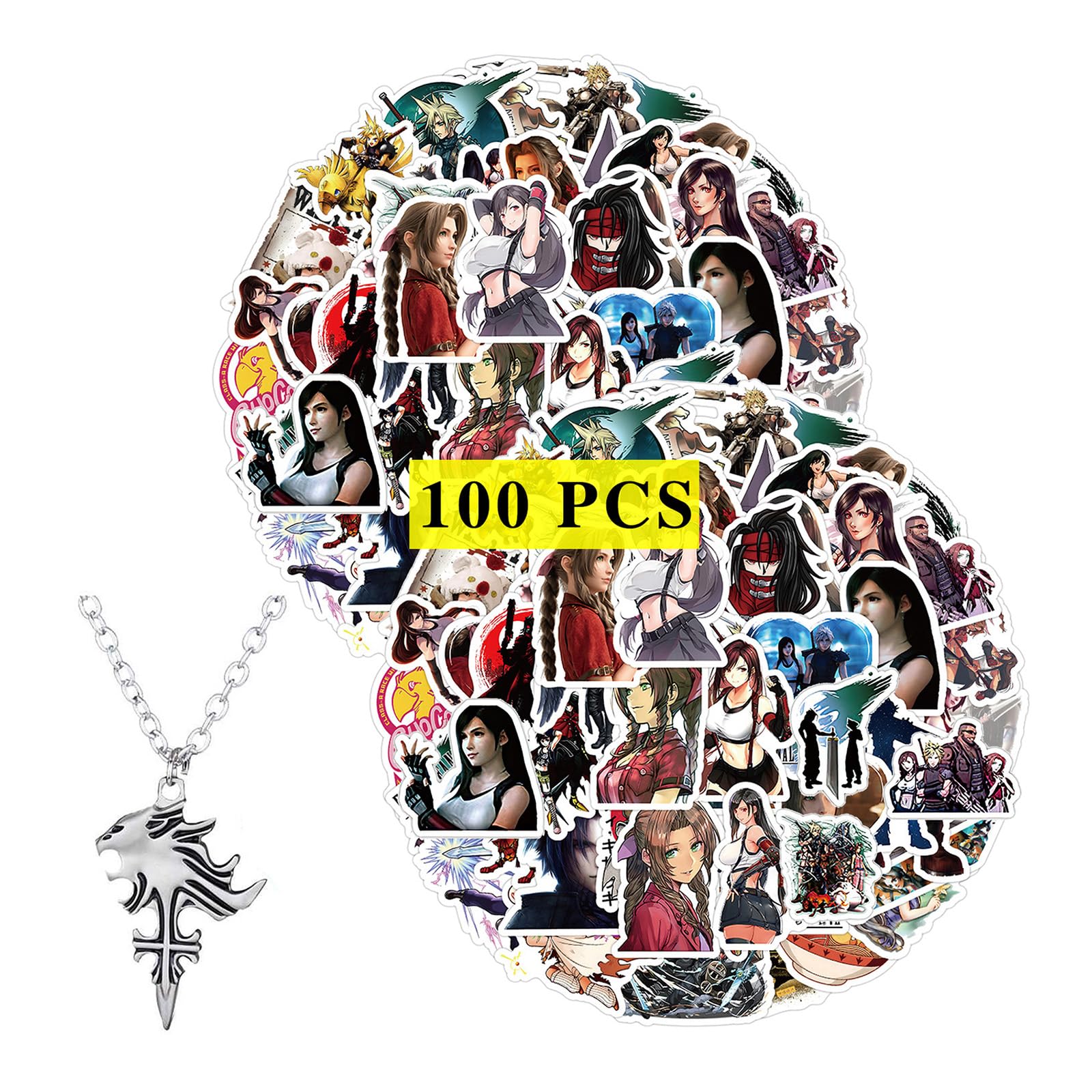 GTOTd Role-Playing Game Stickers (100Pcs) with Necklace Decor(1Pcs) Viny Waterproof Stickers for Teens DIY Decal Party Supplies for Water Bottle Luggage Skateboard