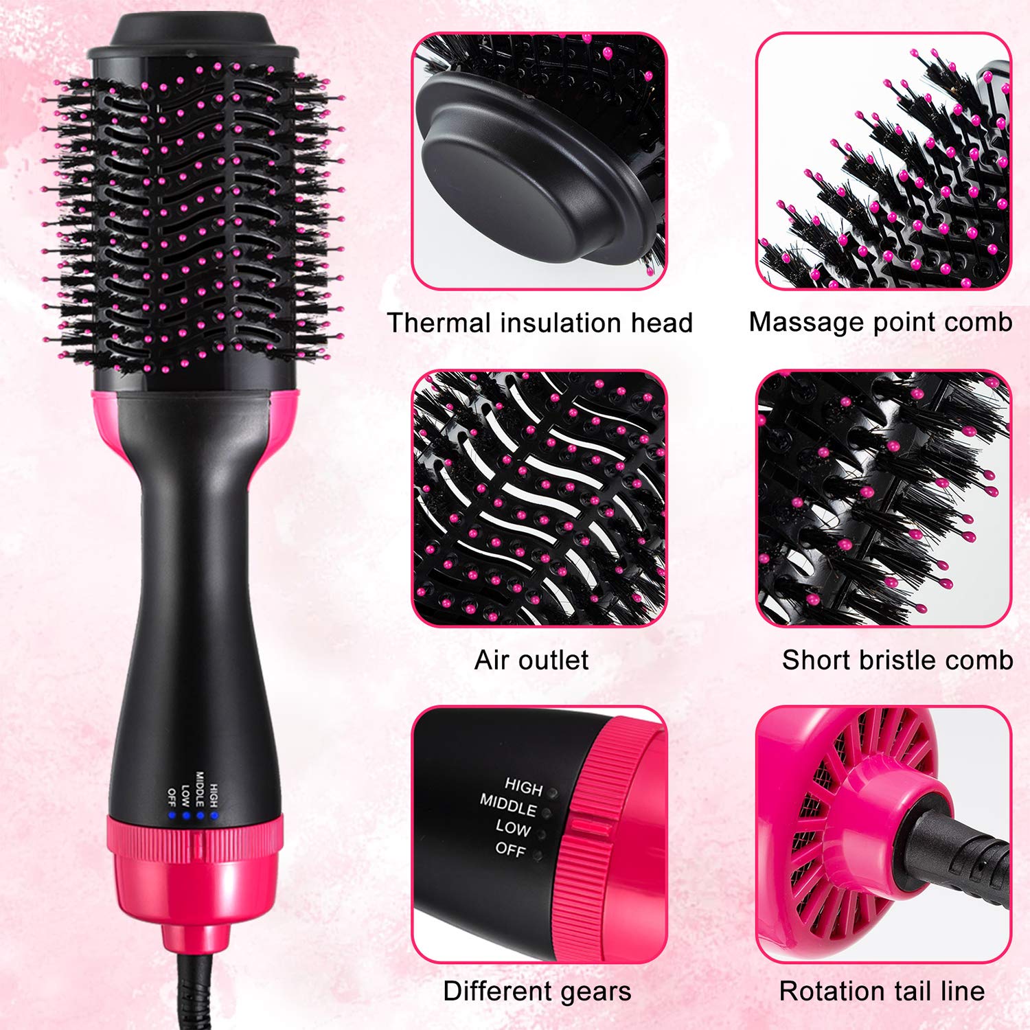 Blow Dryer Brush, Hot Air Brush Hair Dryer Styler One Step Hair Dryer and Volumizer 4 in 1 Brush Blow Dryer Styler for Rotating Straightening, Curling, Salon Negative Ion Ceramic Hair Dryer Brush : Beauty