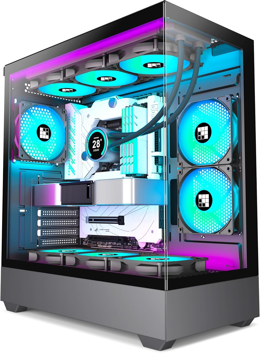 FOIFKIN F1 ATX PC Case with 6 ARGB PWM Fans, Type-C, Black