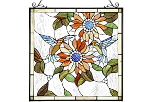 Capulina Stained Glass Panels Window Hangings Sunflower and Birds Tiffany Style Traditional Art Handcrafts for Home Decor and Gifts