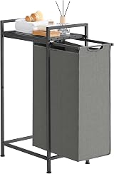 VASAGLE Laundry Basket 47 L Pull-Out Liner Shelf Steel Frame 42x28x75