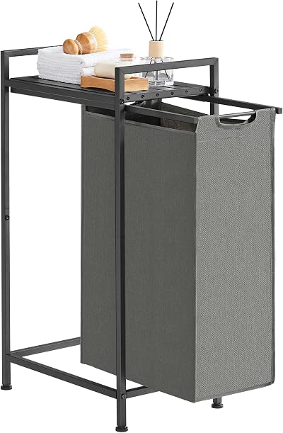 VASAGLE Laundry Basket 47 L Pull-Out Liner Shelf Steel Frame 42x28x75