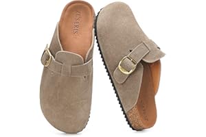 ZUSERIS Women's Men's Suede Clogs Leather Mules Cork Footbed Sandals Slip on Comfort Potato Shoes with Arch Support