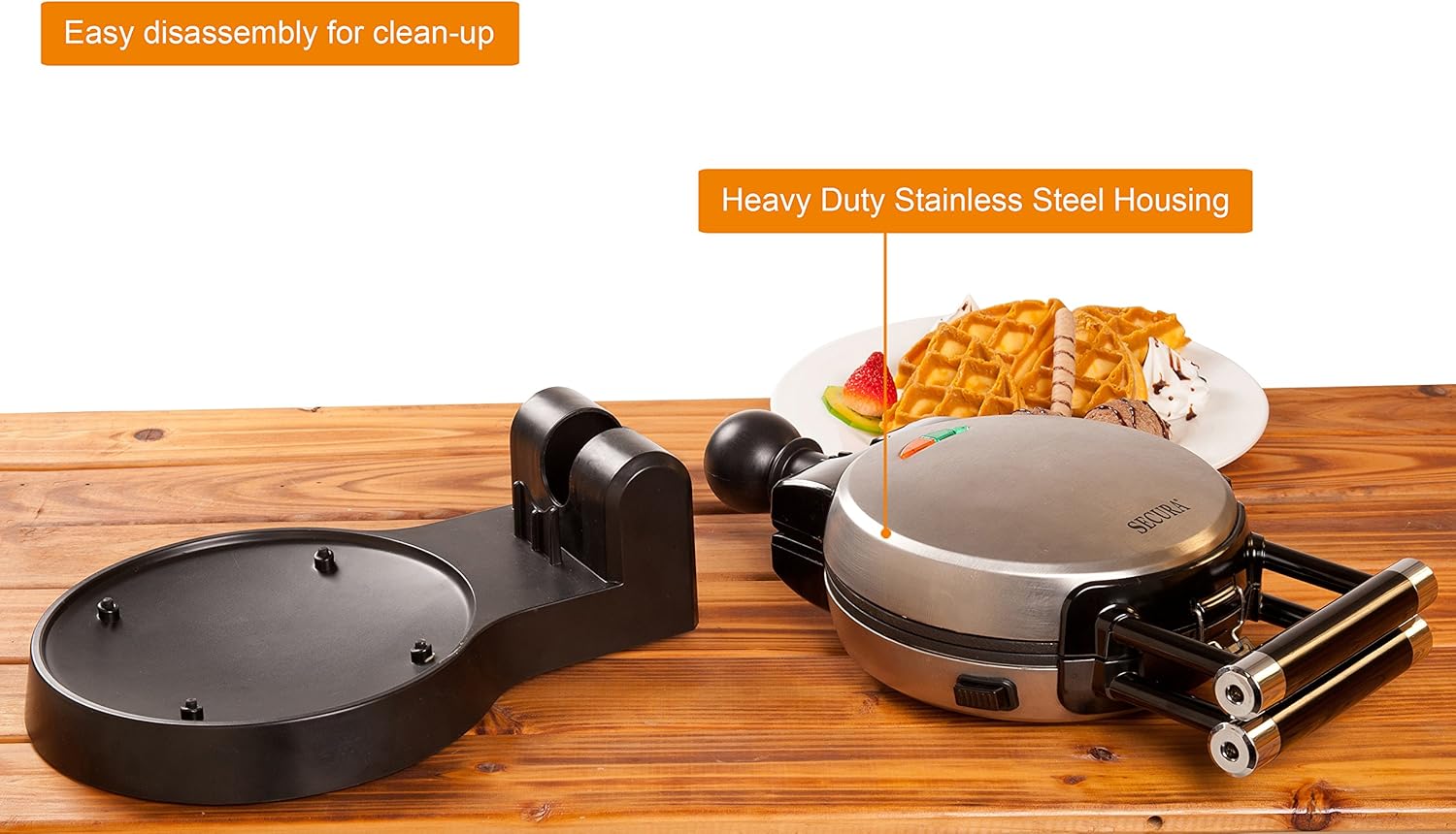 Secura Upgrade Automatic 360 Rotating Non-Stick Belgian Waffle Maker w/Removable Plates: Kitchen & Dining
