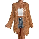 Bsubseach Women Mesh Lace Kimonos 2026 Swim Cover Up Summer Bikini Beach Coverup Boho Back Cutout Sheer Kimono Cardigan