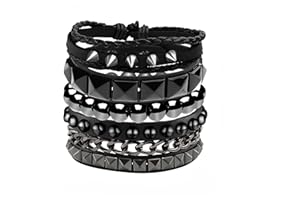 Eigso 4 Pcs Punk Leather Rock Studded Bracelets for Men Women Retro Classic Spiked Metal Cuff Bracelet Set for Man Woman
