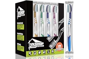 VKshop 144 Bulk Disposable Toothbrushes, Individually Wrapped Toothbrush, Medium Soft Bristle Tooth Brush Manual Travel Toothbrush Set for Adults Kids