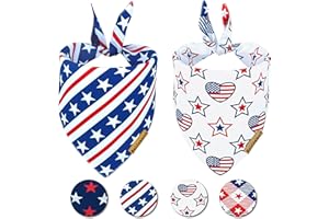 Raisingwell 4th of July Dog Bandanas 2 Pack, 4 Pattern Reversible Holiday Bandana for Boy and Girl, Premium Durable Fabric, Summer Triangle Scarf for Medium to Extra Large Breed Dogs (X-Large)