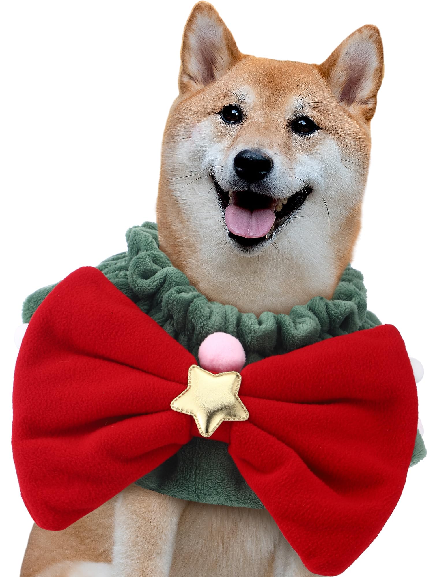 Photo 1 of SilTriangle Christmas Dog Wreath Collar Xmas Bandana for French Bulldog Labrador Cosplay Costumes Pet Stretchy Christmas Outfit Accessories for Medium and Large Dog Cats Neckwear with a Red Bow