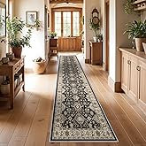Washable Hallway Runner Rug 3x12: Non Slip Runner Rugs with Rubber Backing Soft Kitchen Rug Farmhouse Distressed Carpet Runner for Living Room Bedroom Bathroom (Black, 3X12)