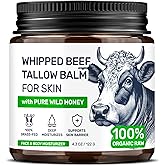Beef Tallow for Skin – Grass Fed Face Moisturizer & Whipped Body Balm - Honey & Beeswax – Vitamin A, D, E, K Rich Cream – Fragrance Free & Non-Comedogenic Dry Sensetive Skincare
