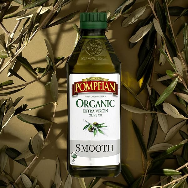 POMPEIAN USDA ORGANIC SMOOTH EXTRA VIRGIN OLIVE OIL, CONTAINS POLYPHENOLS, FIRST COLD PRESSED, 16 FL OZ, 473 ML