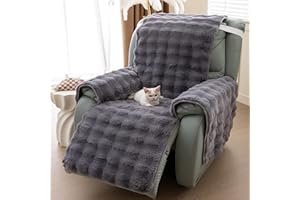 LiveGo Thick Rabbit Plush Recliner Slipcover 23 Inches Chair Covers Lazy Boy Recliner Chair Cover Quilted Cover for Recliner Chairs and Furniture (Dark Gray)