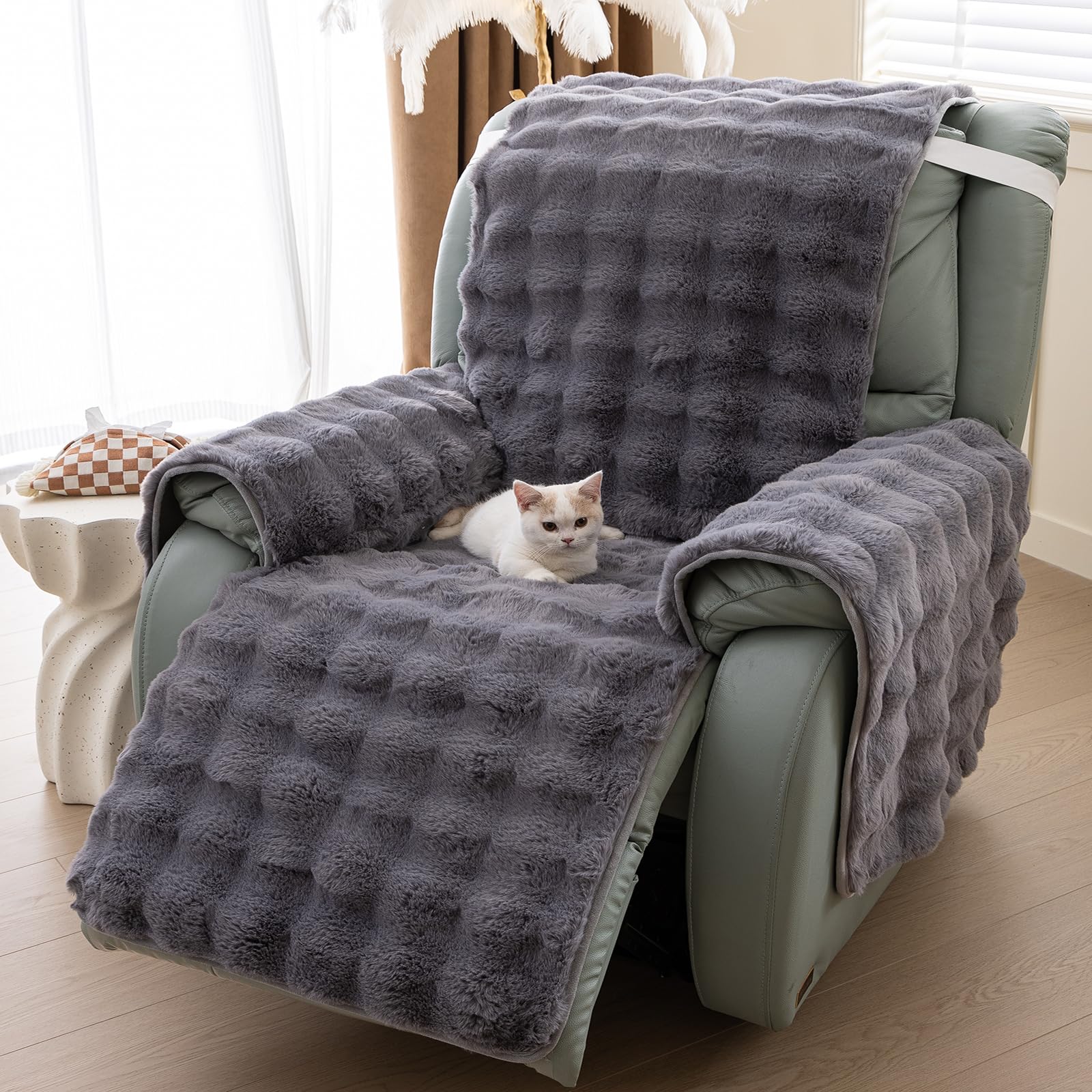 Photo 1 of LiveGo Thick Rabbit Plush Recliner Slipcover 23 Inches Chair Covers Lazy Boy Recliner Chair Cover Quilted Cover for Recliner Chairs and Furniture (Dark Gray)