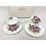 Hampstead Collection Pansy 180ml Porcelain Tea Cups and Saucers, Set of 2