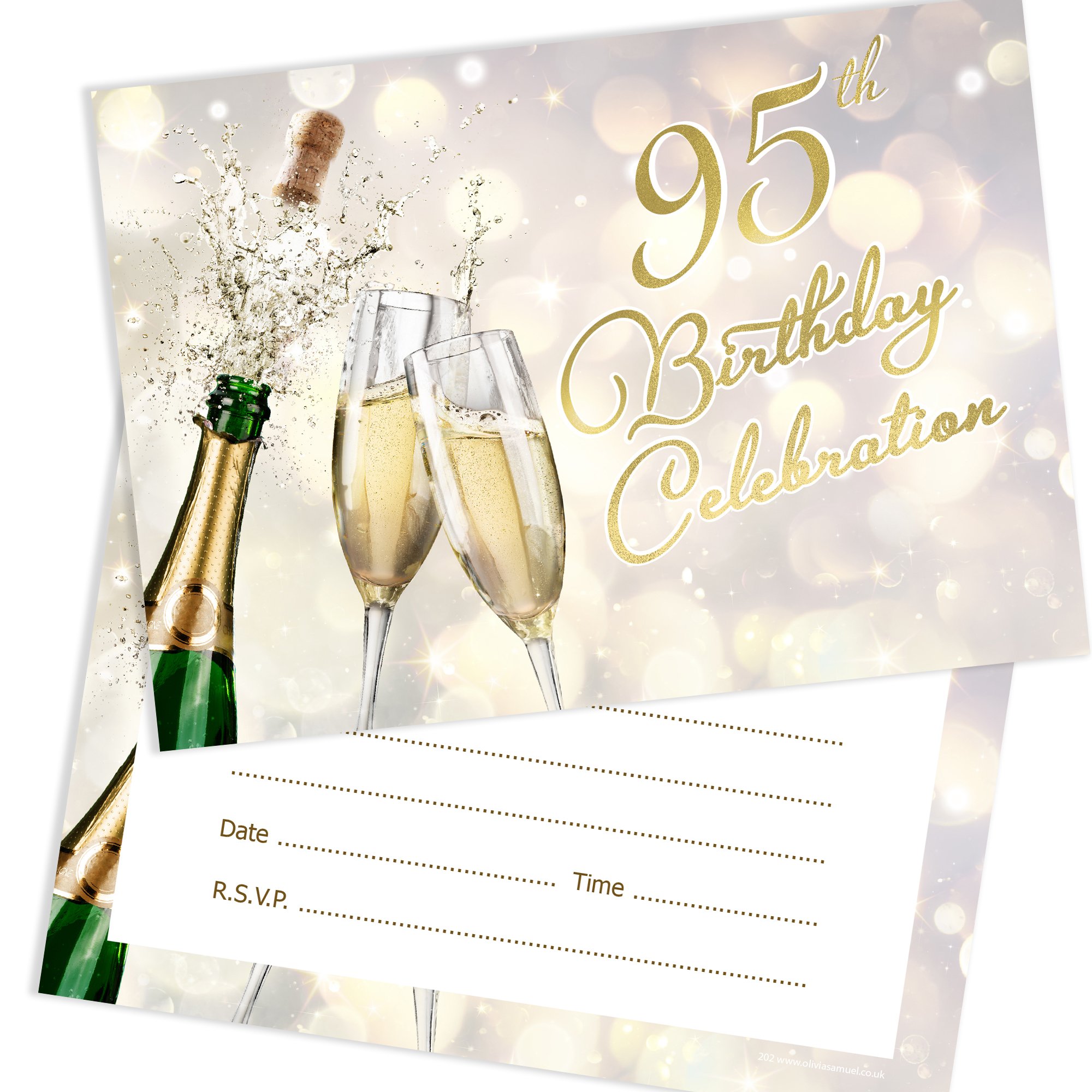 Olivia Samuel 20 x 95th Birthday Celebration Invites from Champagne Style - Ready to Write with Envelopes