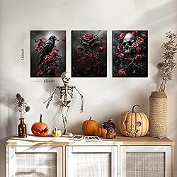 Gothic Canvas Wall Art Set of 3, Romantic Rose