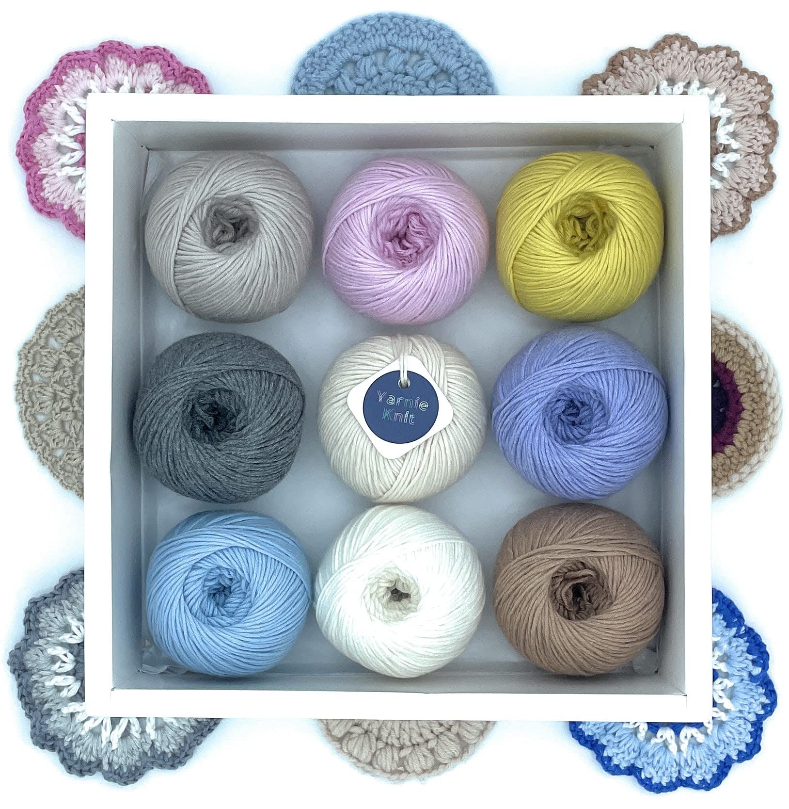 Yarnie Knit Utopi Wool Cotton DK Double Knitting Light Worsted, Weight 3 Yarn Kit Set Gift Idea Pack Bundle: Gelato 50g x 9 Ball Rainbow Multi Pastel Coloured Soft yarnset for Beginners Hand Crochet