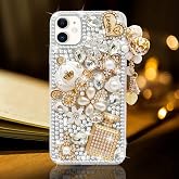 Guppy for iPhone 12/12 Pro Case Women Luxury 3D Bling Shiny Rhinestone Diamond Crystal Pearl Handmade Pendant Iron Tower Pumpkin Car Flowers Soft Protective Anti-Fall Case for iPhone 12 6.1 inch