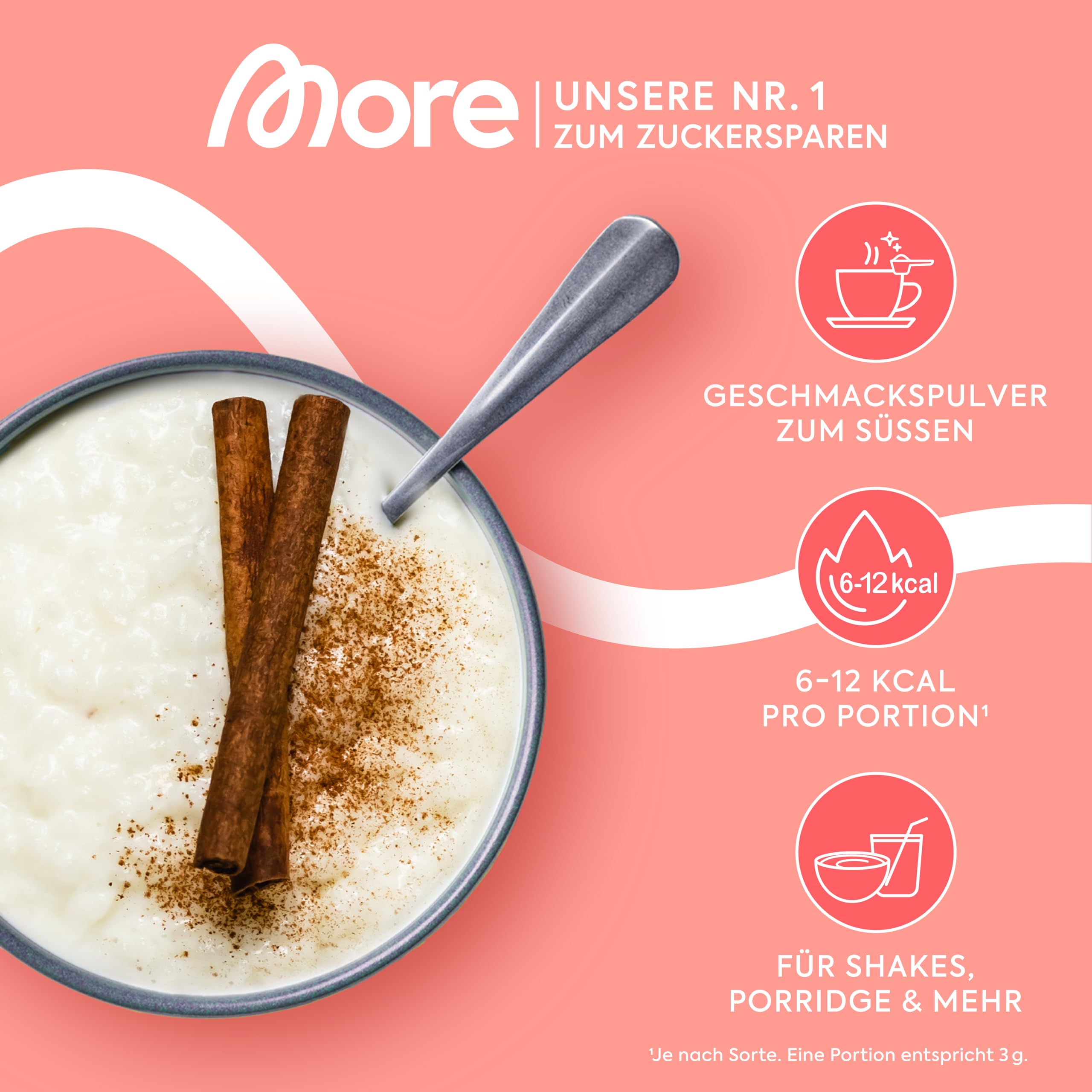 MORE Chunky Flavour, Milchreis Zimt, 150 g, vegan, Geschmackspulver zum Süßen, ohne viel Zucker und Kalorien, mit Inulin und Laktase - made in Germany 2