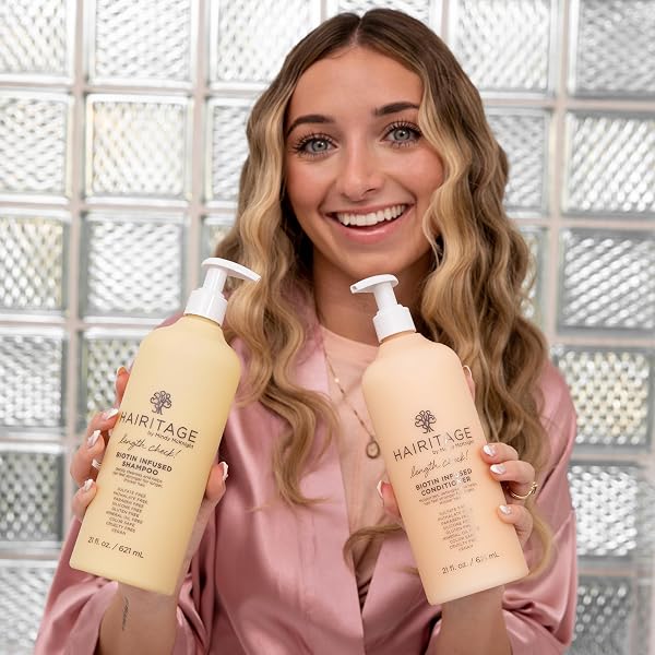 HAIRITAGE BIOTIN + CASTOR OIL SHAMPOO AND CONDITIONER SET – VOLUME + MOISTURE – SULFATE FREE + COLOR SAFE – WOMEN + MEN HYDRATING REPAIR SHAMPOO CONDITIONER