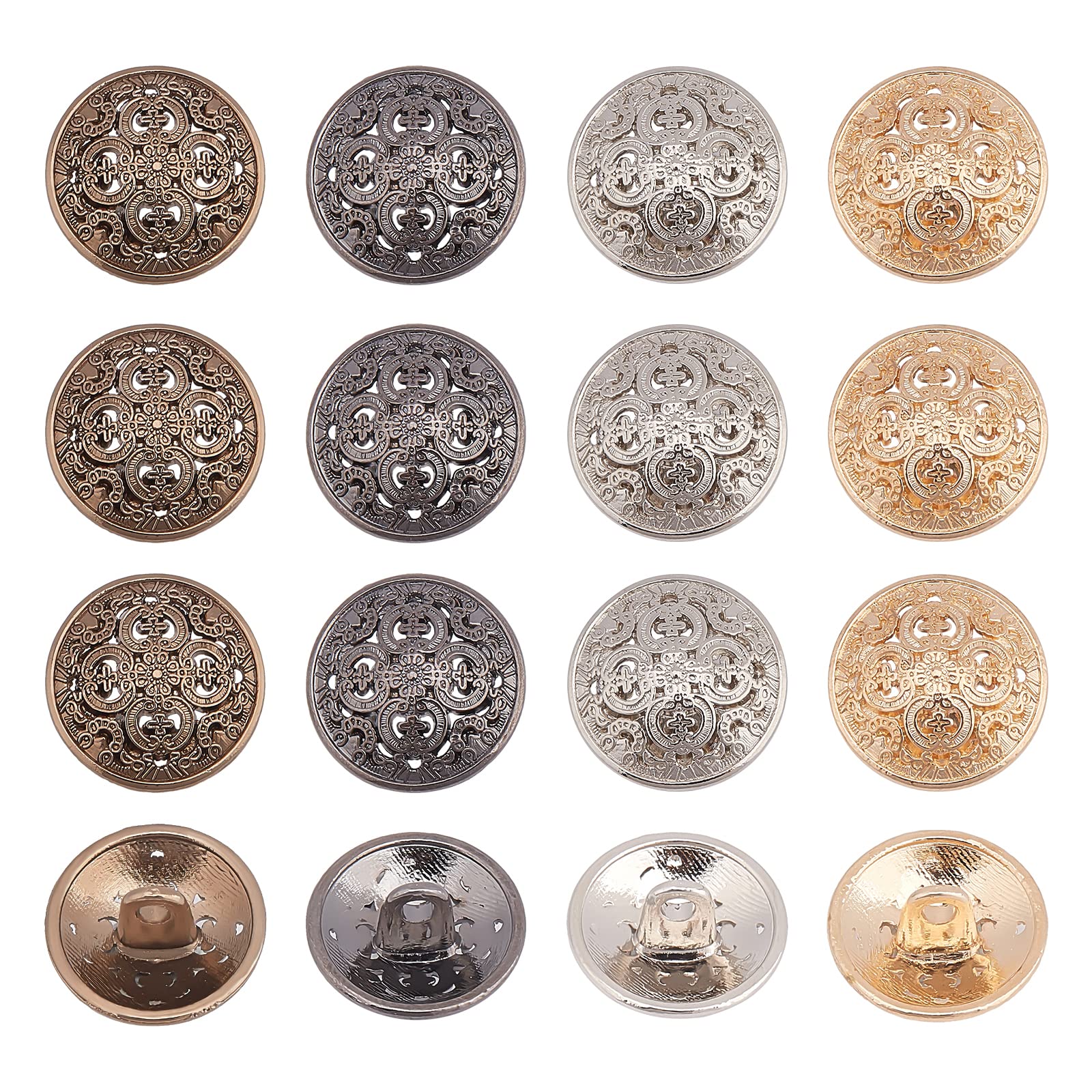OLYCRAFT 40pcs Metal Blazer Button Set 15mm Vintage Shank Buttons Round Shaped Flower Metal Button with 1 Hole for Blazer Suits Coat Uniform and Jacket - 4 Colors โ image 1