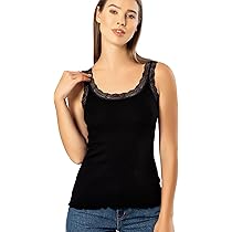 Women's Sexy Ultra Soft Camisole with Lace Trim Cotton Blend Basic
