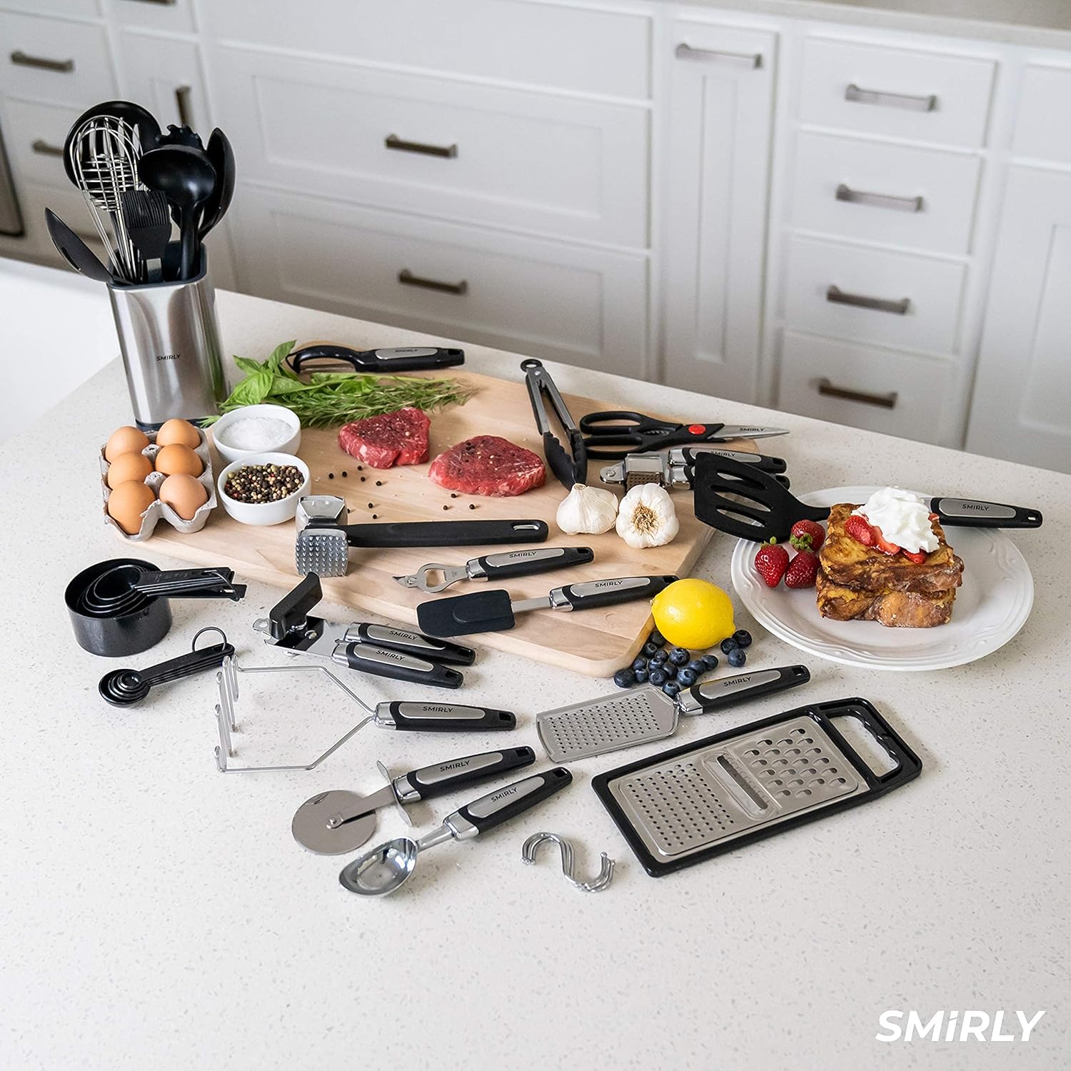 Smirly Silicone Kitchen Utensils Set with Holder: Silicone Cooking Utensils Set for Nonstick Cookware, Kitchen Tools Set, Silicone Utensils for Cooking Set Kitchen Set for Home Kitchen Accessories Set: Kitchen & Dining