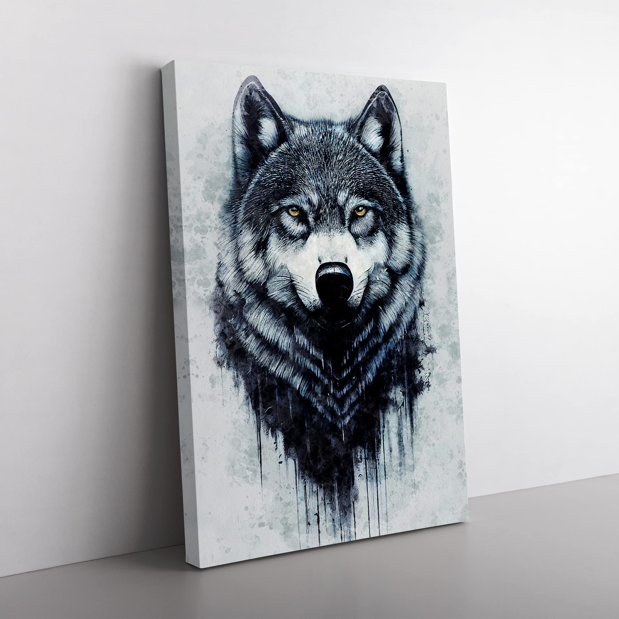 Splashed Wolf Canvas Wall Art Print Ready to Hang, Framed Picture for Living Room Bedroom Home Office Décor, 50x35 cm (20x14 Inch)