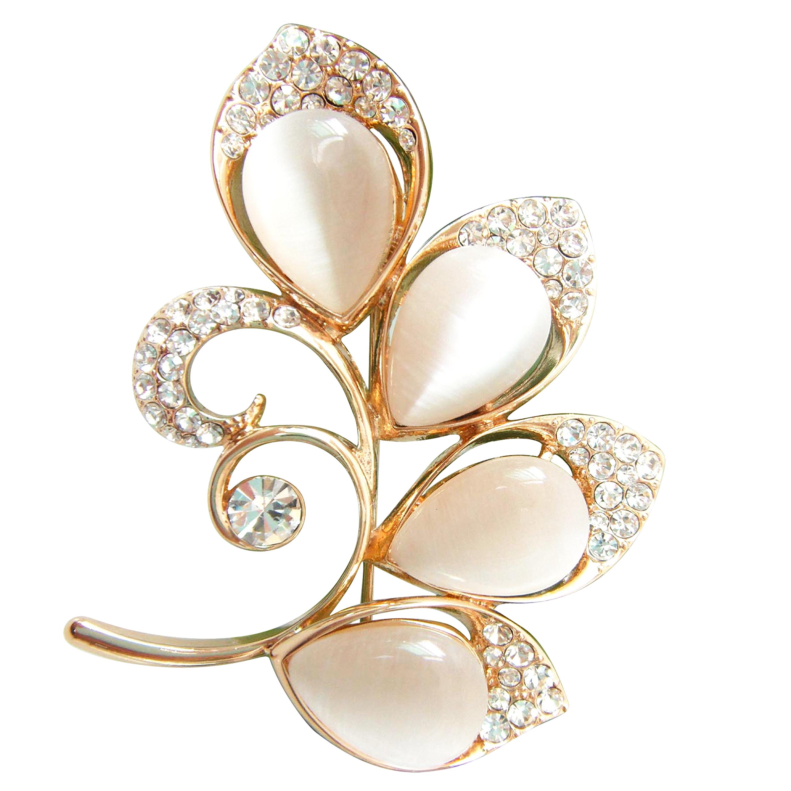 Navachi 18k Gold Plated White Opal Crystal Branches Leaves Az7857b Brooch pins