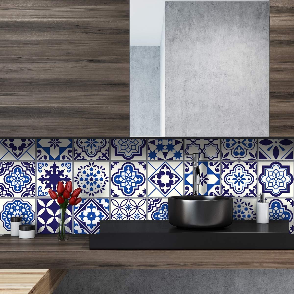 Ambiance Sticker Self-Adhesive Decorative Wall Decal Cement Tile for Bathroom and Kitchen Eusebio - Pack of 24 Stickers of 10 x 10 cm - Image 4