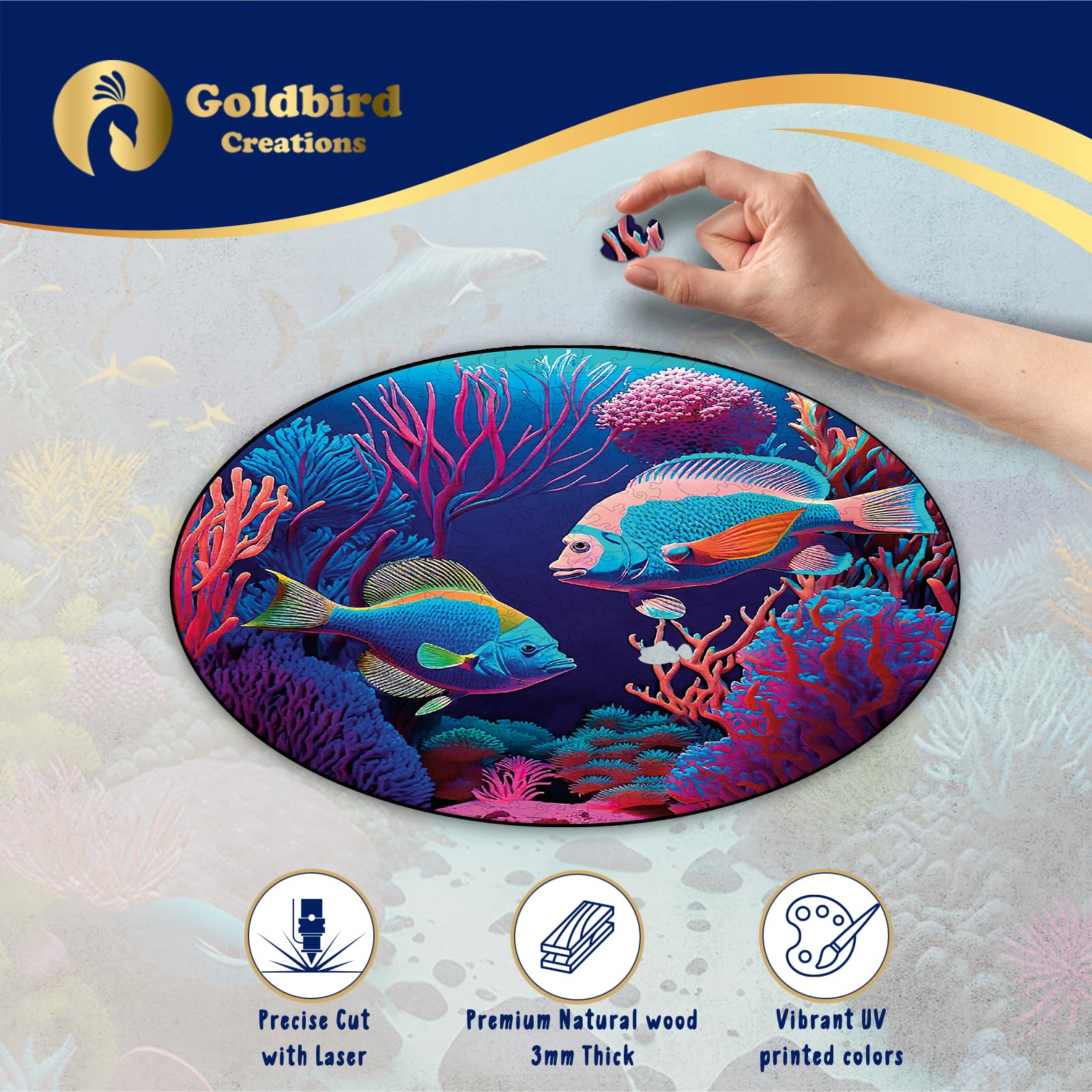 Eco-Friendly Wooden Puzzles for Adults & Kids - 300 Piece Wood Puzzles - Relaxation & Brain Training - Whimsical Pieces - Premium Gift Box - Colorful Fishes Jigsaw Puzzle