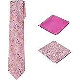 Jacob Alexander Men's Woven Paisley Regular Length Neck Tie with 2 Handkerchief Pocket Squares Hanky Set - Pink Fuchsia