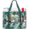 KABAQOO Mesh Beach Bag, Extra Large Beach Bags with 9 Pockets & Zipper Waterproof Lightweight Beach Tote for Beach/Pool Trip